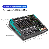 Mezclador Profesional GT8 de 8 Canales con Amplificador Incorporado de 500W*2 y 256 Efectos Digitales para Sonido en Vivo