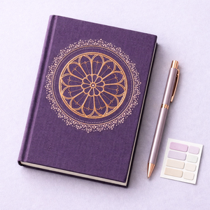 Diario LABON con Copertina Rigida in Tessuto Viola, Medaglione Mandala in Lamina d'Oro, Cerchio di Pizzo Vintage, Regalo - Product Image 4
