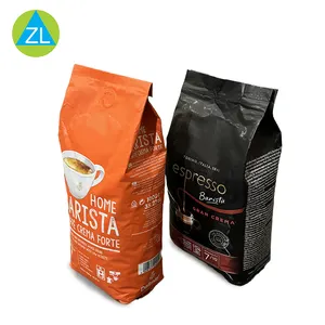 Customized Black Print Recyclable Flat Bottom Plastic 1kg Coffee Powder Specialty Side Gusset Pouch Bags with Valve Heat Sealing