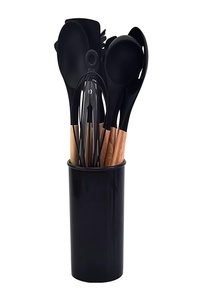 Juego de 12 utensilios de cocina al por mayor con soporte, espátula de silicona antiadherente y utensilios de repostería con mango de madera - Product Image 6