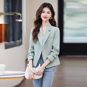Veste de costume courte décontractée verte pour femmes haute sensibilité Style de célébrité fermeture à bouton unique taille <span class=keywords><strong>XL</strong></span> pour un look printanier - Product Image 1