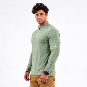 T-shirt de sport personnalisé pour homme, à manches longues, avec fermeture éclair 1/4, imprimé, élastique, respirant et à séchage rapide - Product Image 4