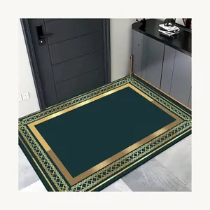 Dark green gold border solid color simple and fashionable style high-end atmospheric anti slip and impact resistant carpet