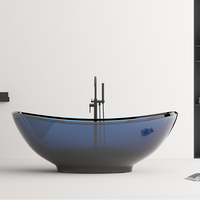 Baignoire autoportante rectangulaire moderne en résine transparente écologique blanche 1700*900*620mm avec renfort pour salle de bain facile à installer