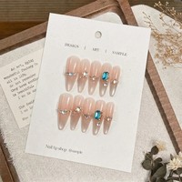 Ongles à presser Chrome Cat Eye 10 pièces faits à la main, forme amande, couvrance totale avec colle pour doigts