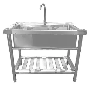 Professional Commercial Kitchen Stainless Steel Single Bowl Sink With Bottom Punching Shelf