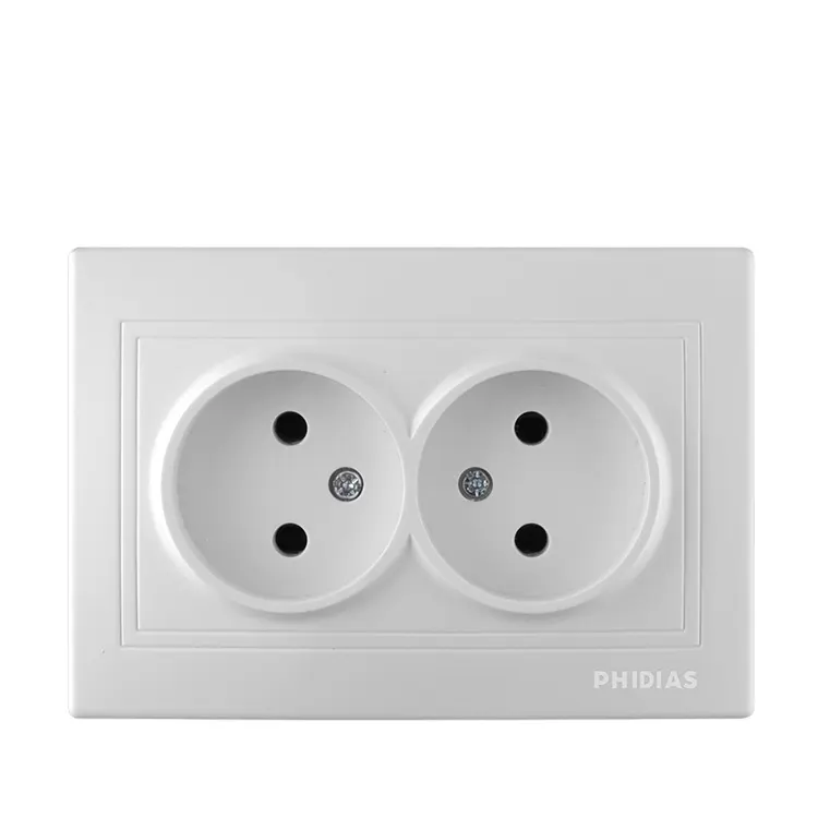 EU standard Russia type ABS iron plate fireproof electric double wall socket without ground