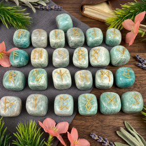 Ensemble de runes en amazonite naturelle faites à la main, pierres de cristal d'agate Reiki Feng Shui pour la méditation - Product Image 3