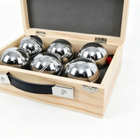 6 boules de pétanque avec boîte en bois, mesureur en plastique avec cordon pour jeu familial en plein air sur pelouse ou plage