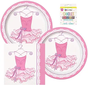 Kit Pesta Ulang Tahun Ballerina Merah Muda, Termasuk Serbet Piring, Cocok untuk 16 Tamu Perlengkapan Pesta