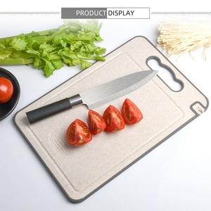 Planche à découper double face en paille de blé Planche à découper en acier inoxydable pour la viande congelée et la décongélation avec aiguiseur - Product Image 3