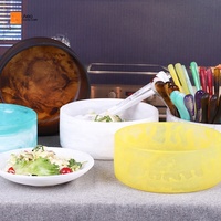 Set Peralatan Sajian Salad 2-Piece Berkualitas Tinggi Biru Matt Resin Mengkilap Gagang Panjang Desain Modern Garpu Sendok Makan Untuk Pesta-Dapur