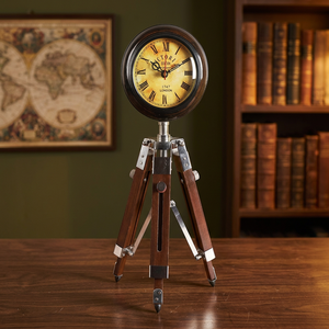 Modern Electronic Quartz Needle Projection Radio <b>Desk</b> <b>Clock</b> Nautical- Wooden Tripod Stand Handcrafted Gift Item Calvin - Product Image 3