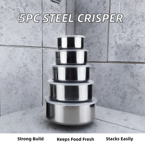 Venta al por mayor: Juego de 5 recipientes herméticos de acero inoxidable pulido de alta calidad para alimentos frescos, tipo lonchera, directo de fábrica, para conservar. - Product Image 2