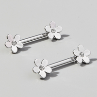 Anneau de piercing pour téton en acier chirurgical 316L, double cœur décoratif en zircon cubique, barbell incurvé avec bouclier pour femme