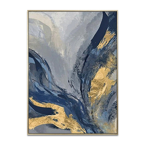 Lukisan kanvas Modern buatan tangan seni dinding abstrak Foil emas biru desain pemandangan laut Modern untuk dekorasi rumah seni dinding akrilik - Product Image 1