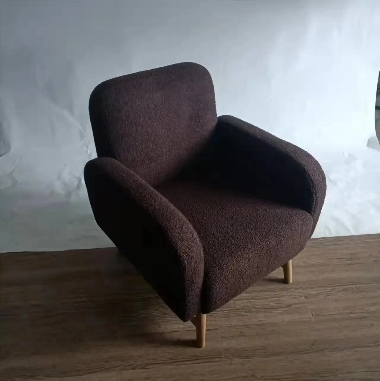 Silla de ocio de tela de lana de lujo, sillón individual de Cachemira de cordero, con marco de madera, para sala de estar y oficina