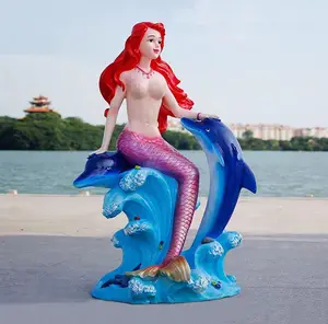 Özel karikatür fiberglas mermaid açık fiber heykel, doğal alan dekorasyon