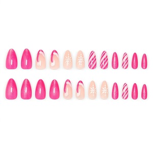 24 Uñas Postizas de Navidad con Diseño de Ojo de Gato Magenta, Forma de Almendra, Diseño Festivo para Fiestas, Venta al Por Mayor - Product Image 4