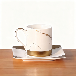 Tazza da Caffè/Tè in Ceramica Porcellana Effetto Marmo Dorato, Design Popolare, Ecologica, Resistente al Calore, Capacità 220ml con Piattino - Product Image 4