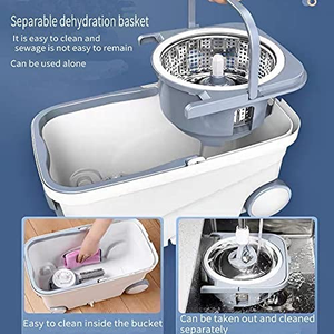 360 Degree Plastic <b>Microfiber</b> Spin <b>Mop</b> with Spinner and Bucket for Floor Cleaning Stainless Steel Magic Mopping Bucket Set - Product Image 2