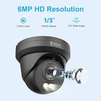 Caméra IP PoE 6MP avec détection humaine, lumière hybride couleur, vision nocturne jusqu'à 20m, micro intégré, IP66, H.265, mini tourelle