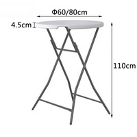 Table de bar haute pliable en plastique HDPE, ronde, petite, blanche, portable, pour événements extérieurs, bistrots et fêtes