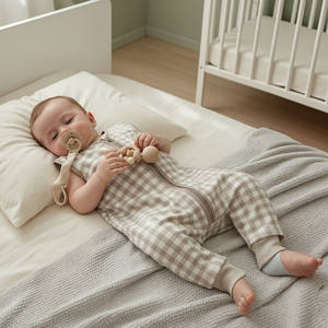 Gigoteuse bébé avec jambes en bambou et coton biologique, couleur kaki clair, couverture portable pour tout-petit 6M-5A, sommeil sûr, écologique, OEM - Product Image 1