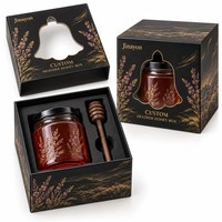 Boîte cadeau en carton gris avec logo personnalisé, pour pot de miel HEATHER, base rigide, couvercle à fermeture magnétique, doublure en éponge, impression CMYK brillante