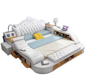 Lit intelligent moderne en cuir luxueux avec haut-parleur multimédia et chargeur USB, mobilier de chambre à coucher, lit intelligent - hu-2-038, ensembles de chambre à coucher - Product Image 4