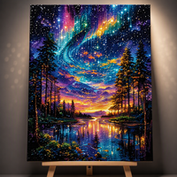 Lukisan Berlian 5D Kustom Aurora Hutan Danau Langit Malam Berbintang Full Drill DIY Kit Seni Mosaik untuk Dekorasi Dinding Dewasa