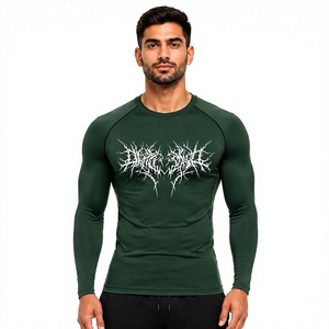 T-shirt de compression pour homme, manches régulières, léger, polyester/coton, écologique, respirant, séchage rapide, col rond - Product Image 1