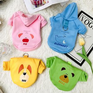 Sudadera con capucha de animales adorables para mascotas con hebilla para correa, para perros, para todas las estaciones, de poliéster, con diseños de cerdo rosa, elefante azul y oso verde - Product Image 1