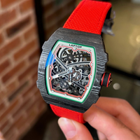 Montre automatique mécanique unisexe haut de gamme à tourbillon, avec boîtier tonneau en fibre de carbone et cadran squelette – Meilleure vente