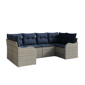 Ensemble de canapés de jardin en polyrotin synthétique gris, 6 pièces, avec coussins, meubles d'extérieur, design contemporain - Product Image 1