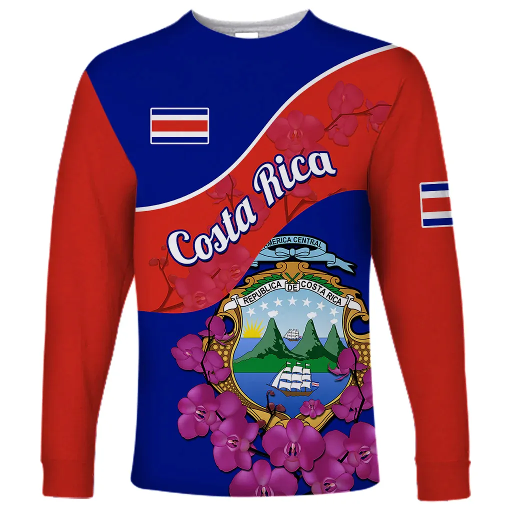 Persönlichkeit sstil Costa Rica Langarmhemd Bekleidungs hersteller Costa Rica Wappen mit Blumen Lange Herren T-Shirts