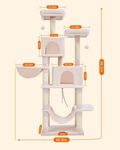 Pink <b>Large</b> Multi-level <b>Cat</b> <b>Tree</b> Tower with Hammock Luxury Modern Classic Paper Material Eco-Friendly Easy Assembly Carton - Product Image 2