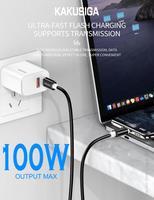 KAKUSIGA KSC-998 XIAXIN100W Kabel Pengisian Cepat Silikon Tipe-C ke Tipe-C PD100W Daya, Cepat dan Aman.