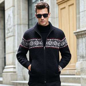 Abrigo de Invierno Grueso para Hombre, Estilo Urbano, Talla Grande, Jacquard Personalizado, Cierre de Cremallera, Suéter Cárdigan 100% Algodón - Product Image 1
