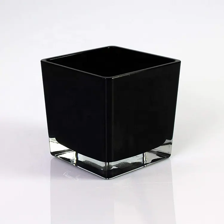 Großhandel 8cm quadratische schwarz gefärbte Glas Votiv kerzenhalter Tee licht Milchglas Kerzen becher mit Druck