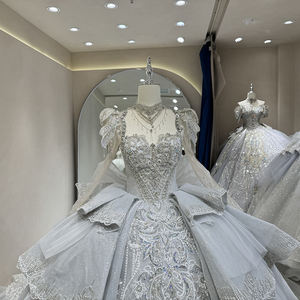 DW0042 Vestidos de novia modernos Nuevo diseño de encaje de manga completa <span class=keywords><strong>Boe</strong></span> Bordado Vestido de baile con lentejuelas con decoración de cristal Capilla - Product Image 3