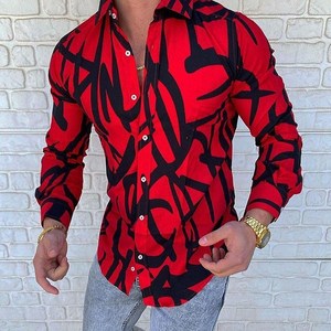 Camisa de Moda <span class=keywords><strong>2022</strong></span> para Hombre, Manga Larga, Estampada, Ajustada, Negra, Informal, Deportiva - Product Image 3