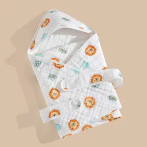 ผ้าห่มผ้ากอซผ้าฝ้ายแท้มีฮู้ดสำหรับเด็กทารกกันลมถุงนอนผ้าฝ้ายผ้าห่มห่อตัวทารก