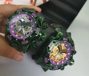 INVIC大表盘男士手表石英男士绿色紫色硅胶皮带手表