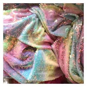 High Quality Stretch Mesh Rainbow Digital Print Sequin Embroider Lace Fabric For Women Clothing