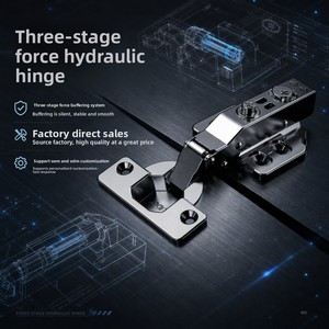 Charnière à trois voies à amortissement total, silencieuse, hydraulique 3D, avec amortisseur à petit angle pour porte de placard - Product Image 1