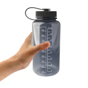 BPA Free PS Tritan Plastic Wide Mouth Water Bottle 32oz 1000ml Sports Drinking Clear bottle with Lid nAlgenES