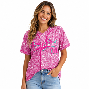 Fashion Glitter Ombre Cotton Short Sleeve Baseball Jersey Custom Gradient Game Day Outfit for Unisex Adults Matching <b>Fan</b> Wear - Product Image 4