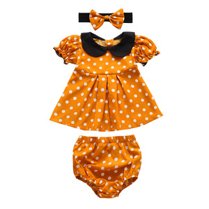 Ensembles coréens pour petites filles, robe citrouille à manches courtes pour bébés filles avec sous-vêtements, vente en gros - Product Image 1