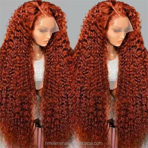 Vente en gros 100% brésilien #350 couleur orange gingembre HD Transparent 13x4 pour dentelle frontale 40 pouces de long femmes noires perruques de <span class=keywords><strong>cheveux</strong></span> humains - Product Image 1